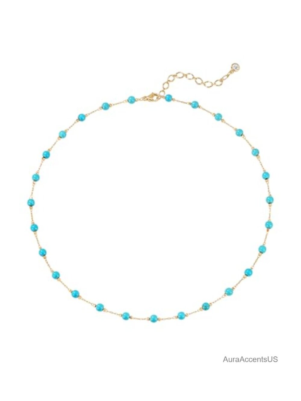 14k Gold Plated Brass Turquoise Beaded Choker Necklace Adjustable